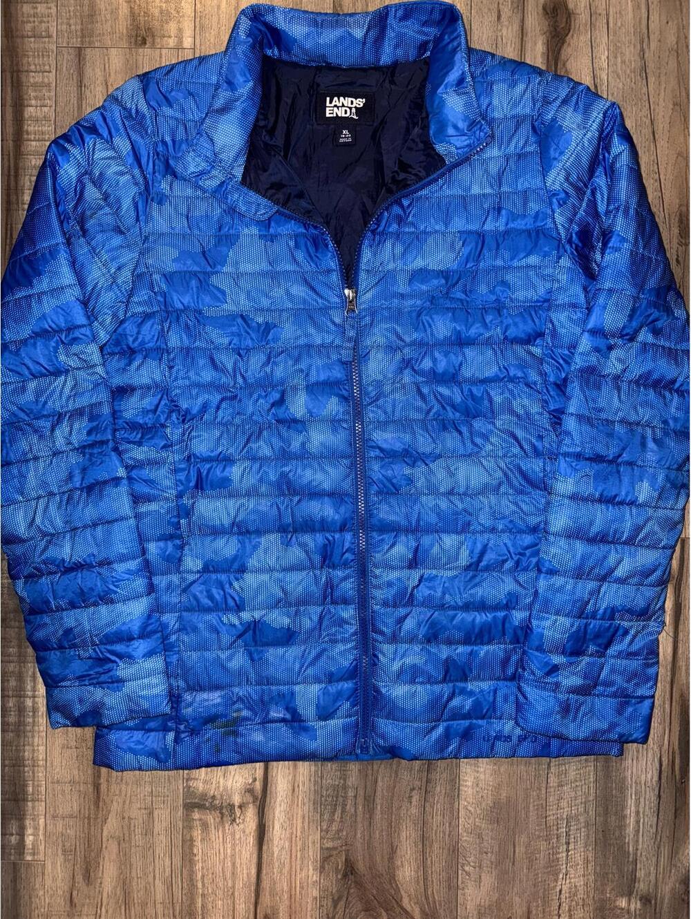 Lands' End Quilted Jacket  Puffer Coat Boys Blue  XL Medium Weight Winter Fall